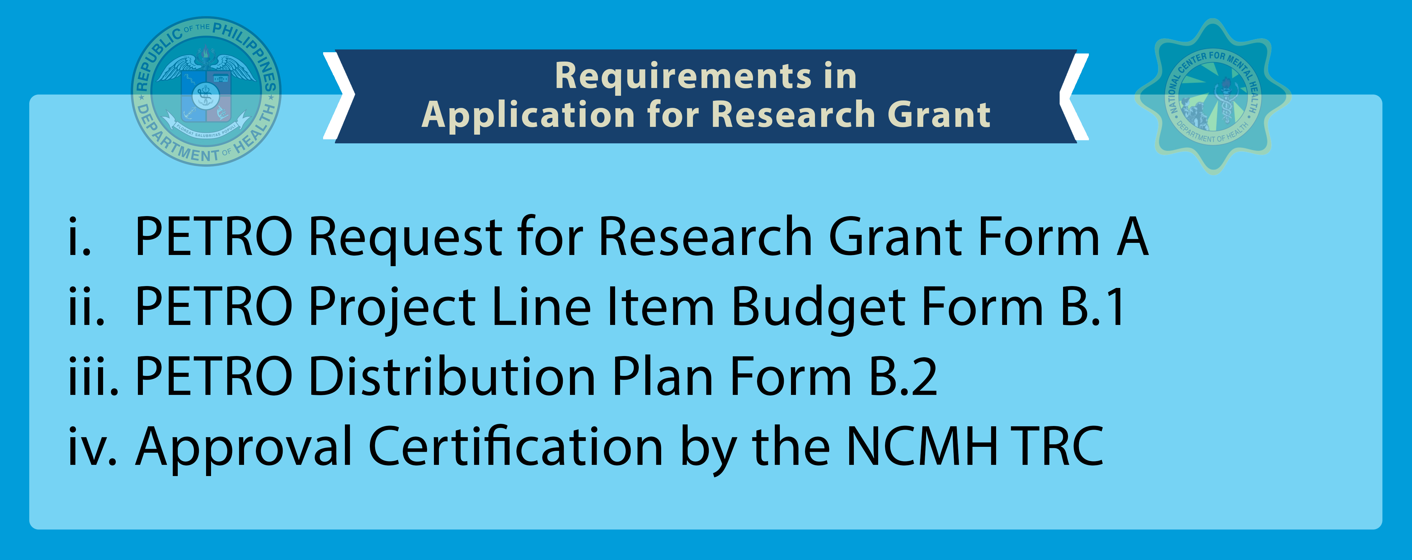 Requirements in application for research grant 1